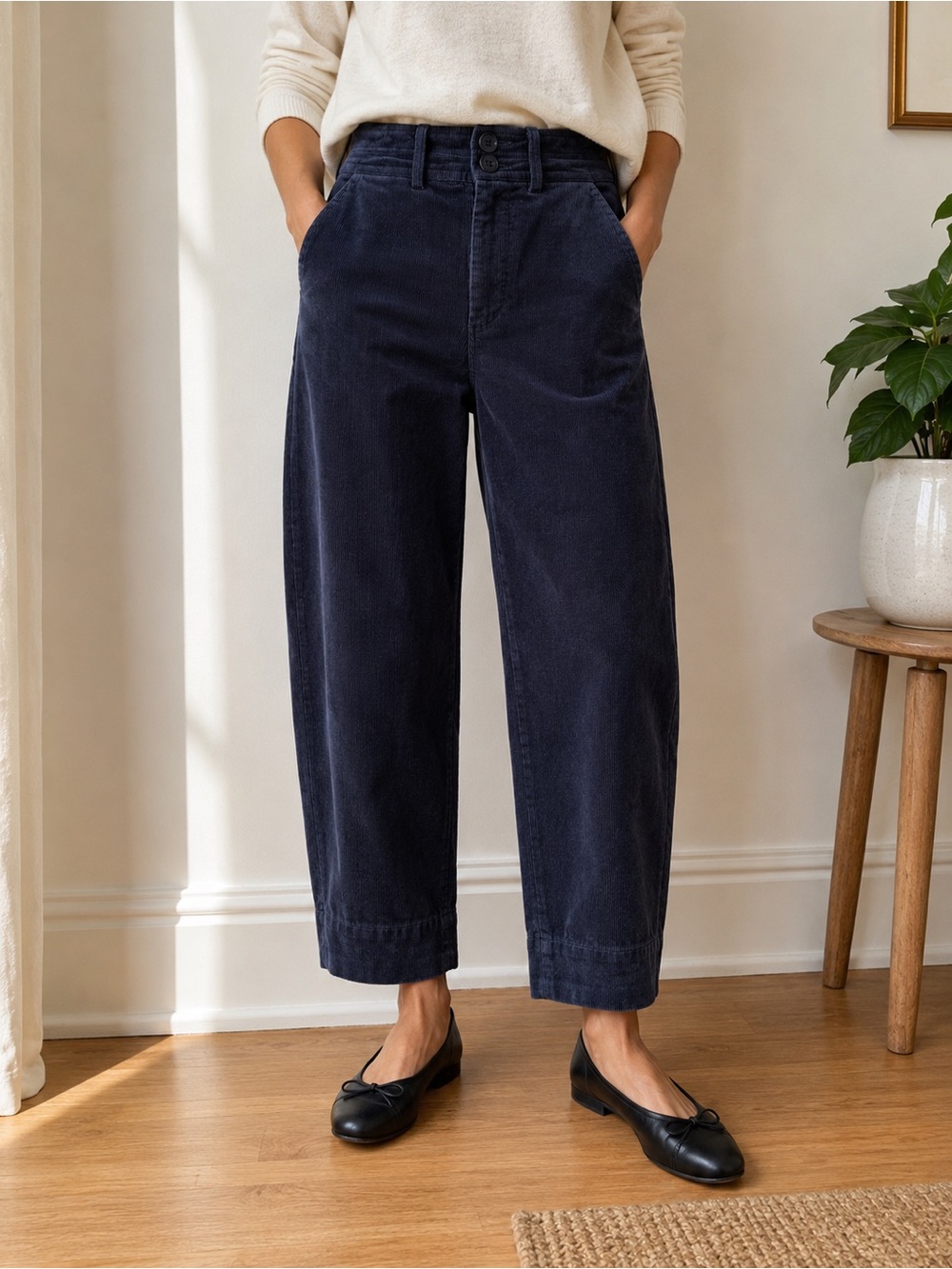 Apiece Apart Corduroy Cropped High-Rise Wide Leg Pants in Navy - 2